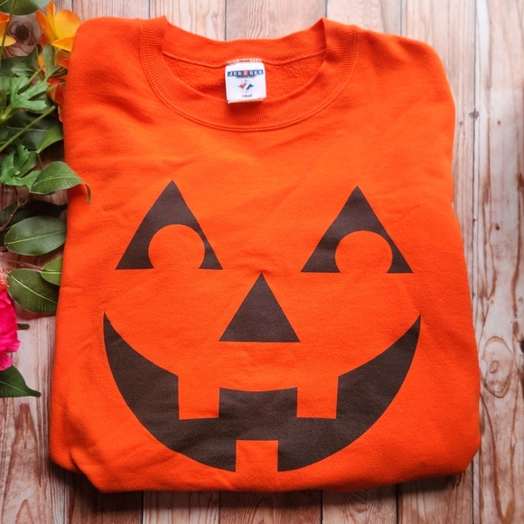 Vintage 90s Halloween Pumpkin Jack O Lantern Sweater XL Sweatshirt Vibrant - Picture 3 of 4
